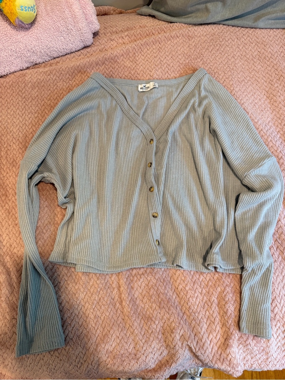 Hollister Light Blue Ribbed Button-Front Cardigan